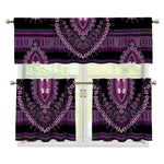 Purple And Black African Dashiki Print 3 Piece Kitchen Curtains
