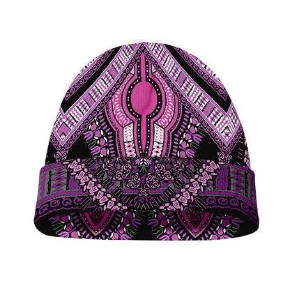 Purple And Black African Dashiki Print Beanie