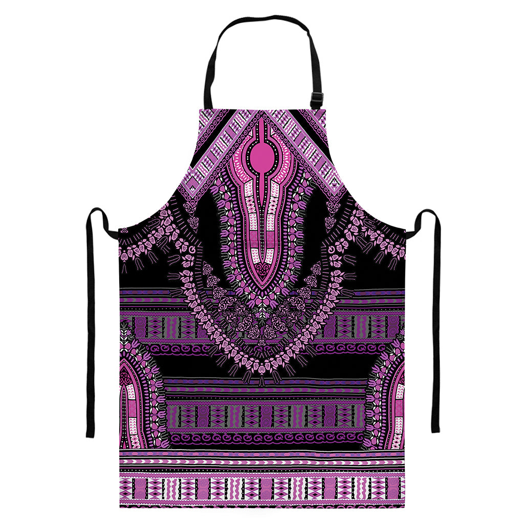 Purple And Black African Dashiki Print Bib Apron With Pocket