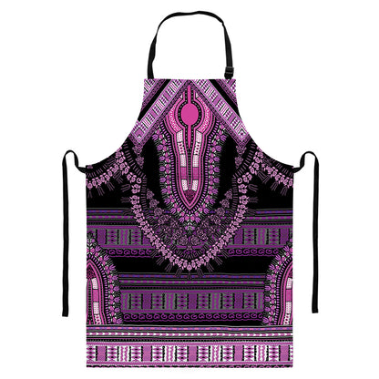 Purple And Black African Dashiki Print Bib Apron With Pocket