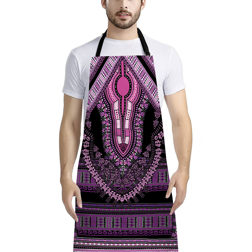 Purple And Black African Dashiki Print Bib Apron With Pocket
