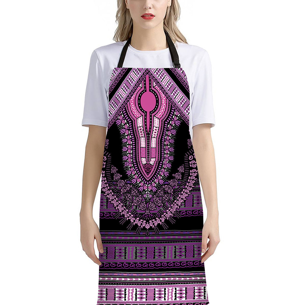 Purple And Black African Dashiki Print Bib Apron With Pocket