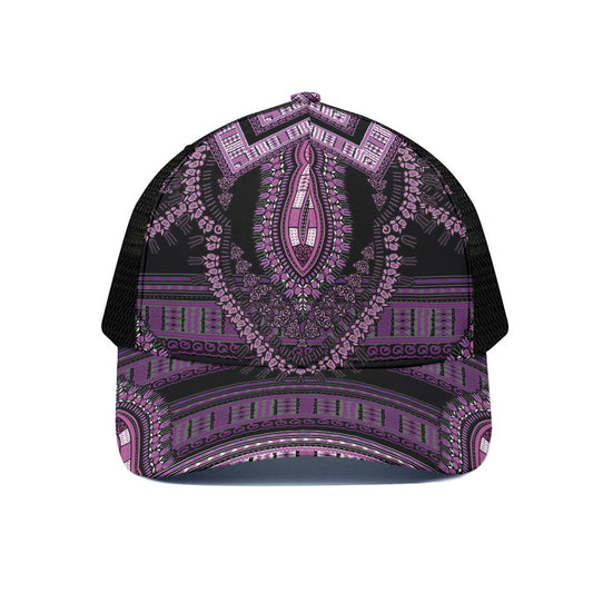 Purple And Black African Dashiki Print Black Mesh Trucker Cap