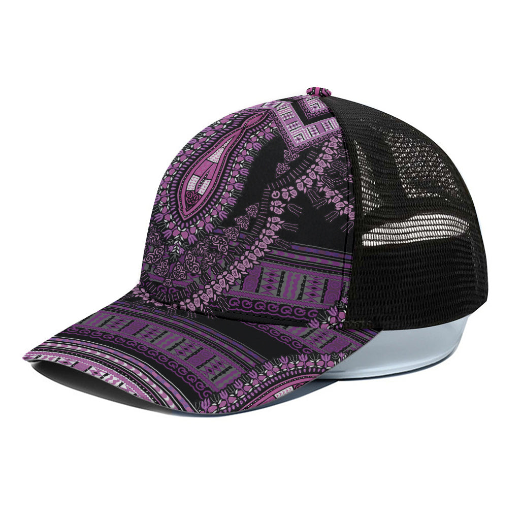 Purple And Black African Dashiki Print Black Mesh Trucker Cap