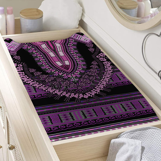 Purple And Black African Dashiki Print Changing Pad Cover