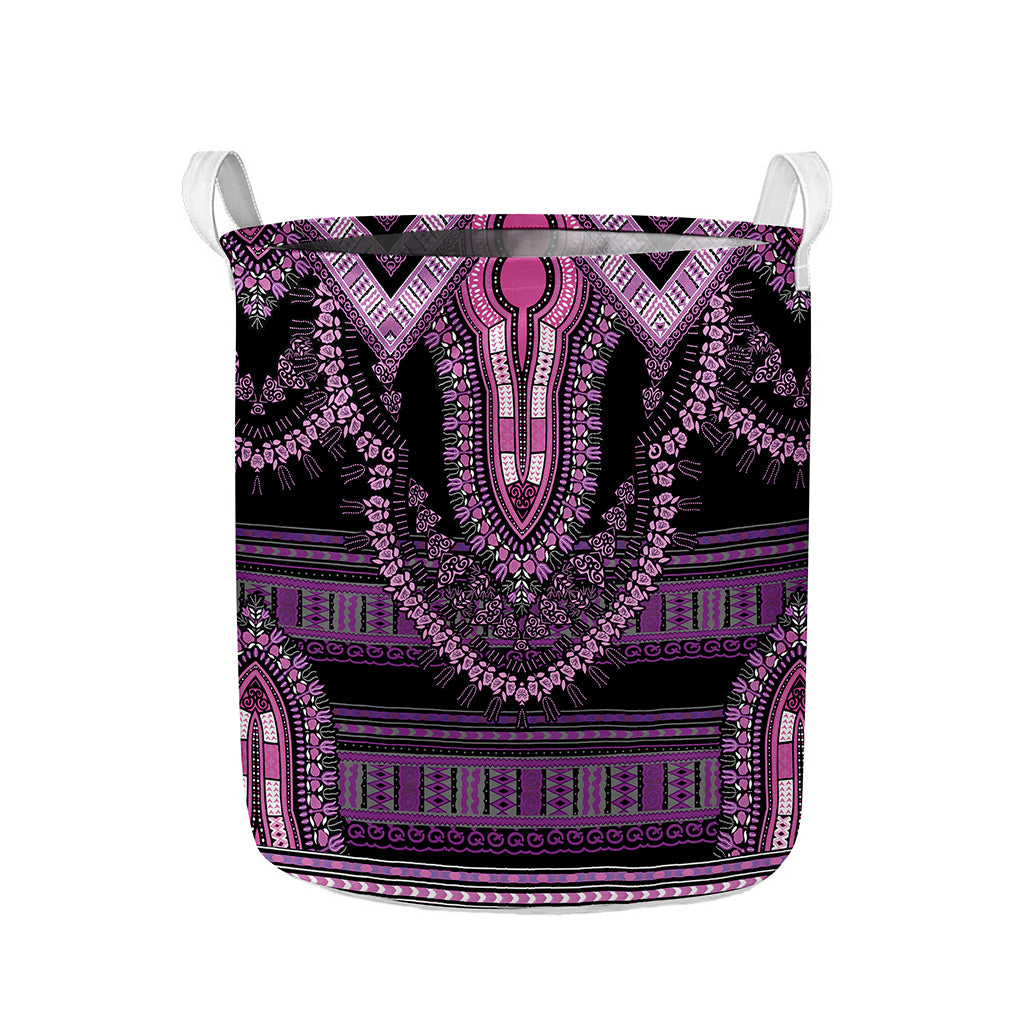 Purple And Black African Dashiki Print Collapsible Laundry Basket