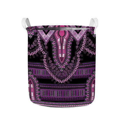 Purple And Black African Dashiki Print Collapsible Laundry Basket