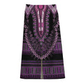 Purple And Black African Dashiki Print Cotton Front Slit Maxi Skirt