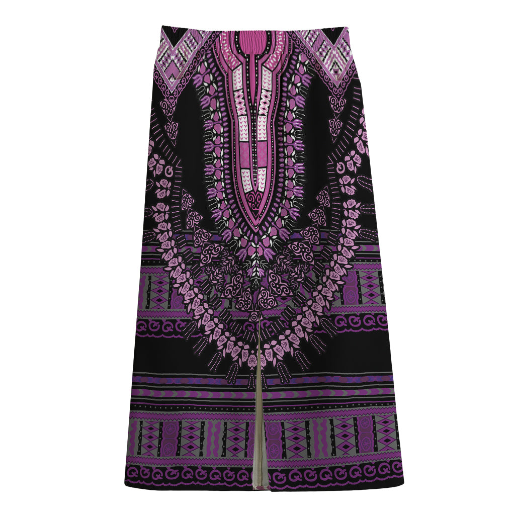 Purple And Black African Dashiki Print Cotton Front Slit Maxi Skirt