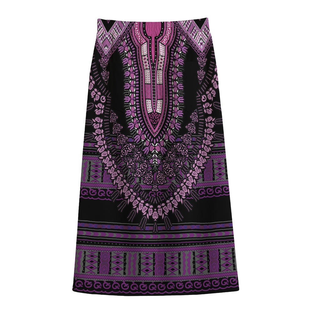 Purple And Black African Dashiki Print Cotton Front Slit Maxi Skirt
