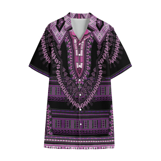 Purple And Black African Dashiki Print Cotton Hawaiian Shirt