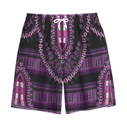 Purple And Black African Dashiki Print Cotton Shorts
