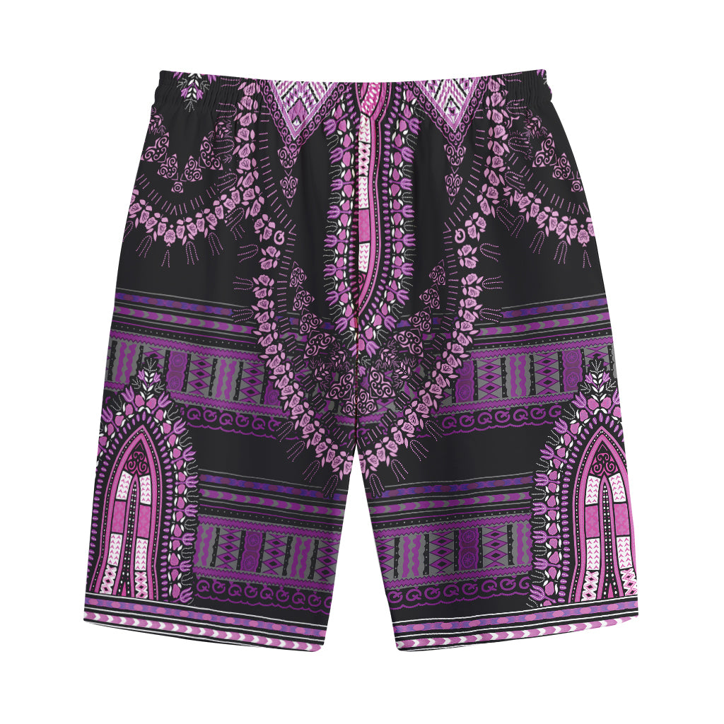 Purple And Black African Dashiki Print Cotton Shorts