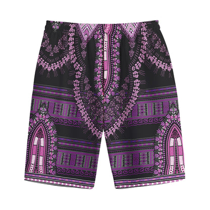 Purple And Black African Dashiki Print Cotton Shorts