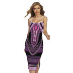Purple And Black African Dashiki Print Cross Back Cami Dress