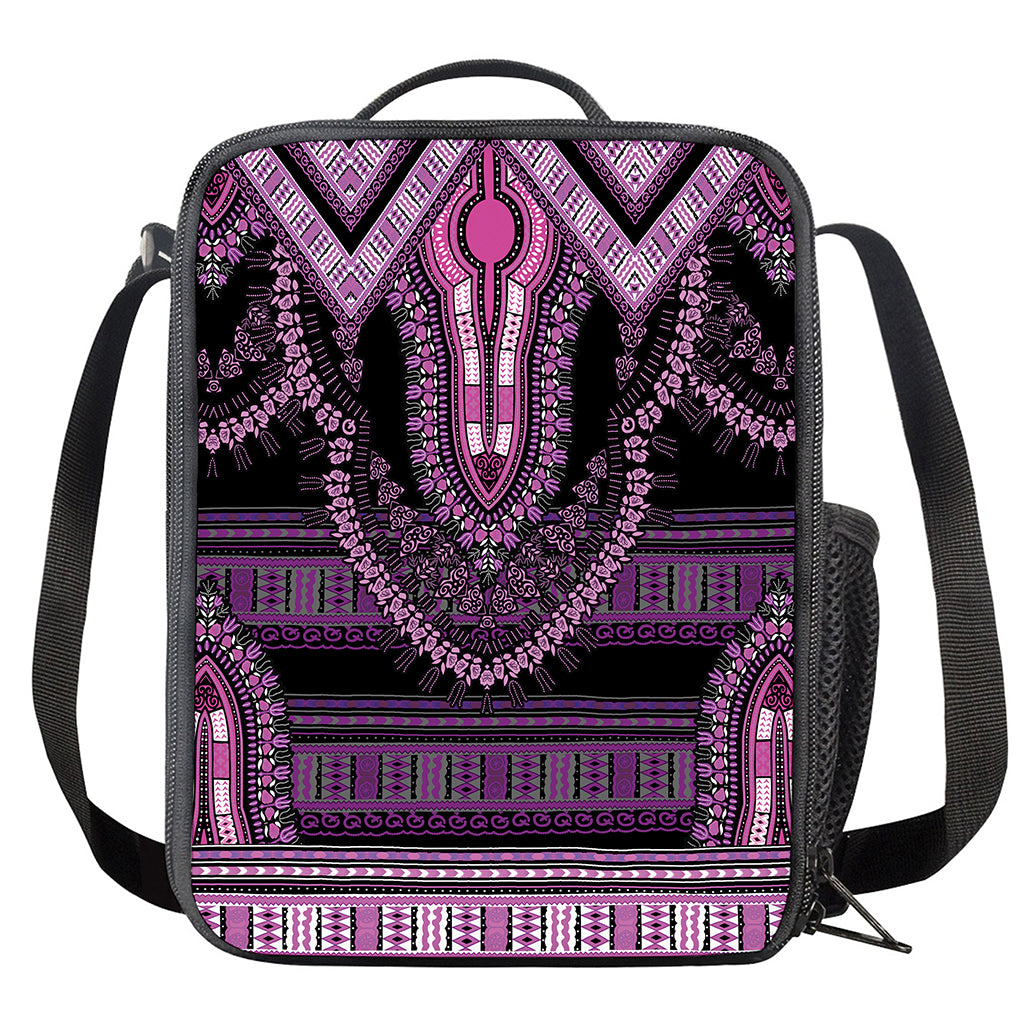 Purple And Black African Dashiki Print Crossbody Lunch Bag