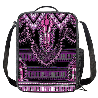 Purple And Black African Dashiki Print Crossbody Lunch Bag