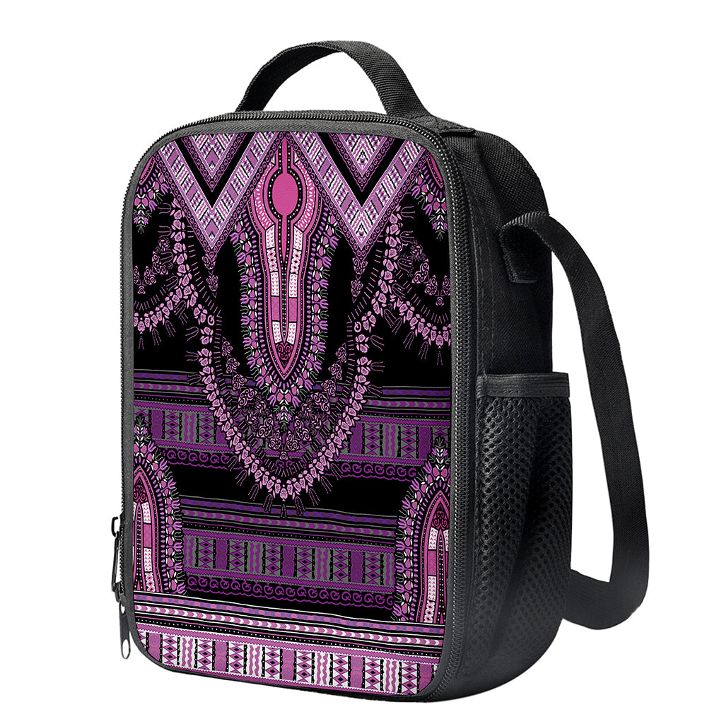 Purple And Black African Dashiki Print Crossbody Lunch Bag