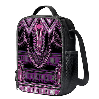 Purple And Black African Dashiki Print Crossbody Lunch Bag