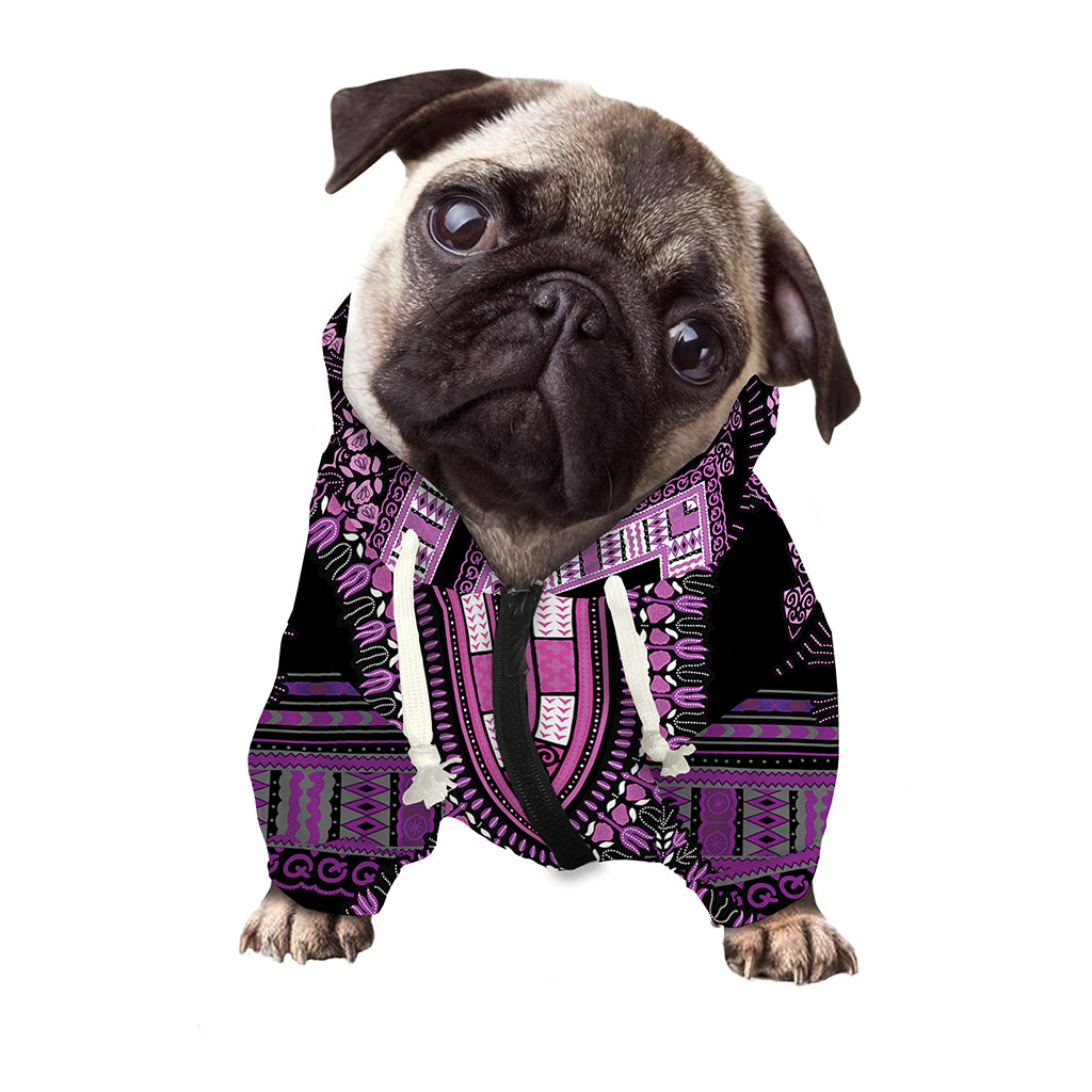 Purple And Black African Dashiki Print Dog Zip Up Hoodie