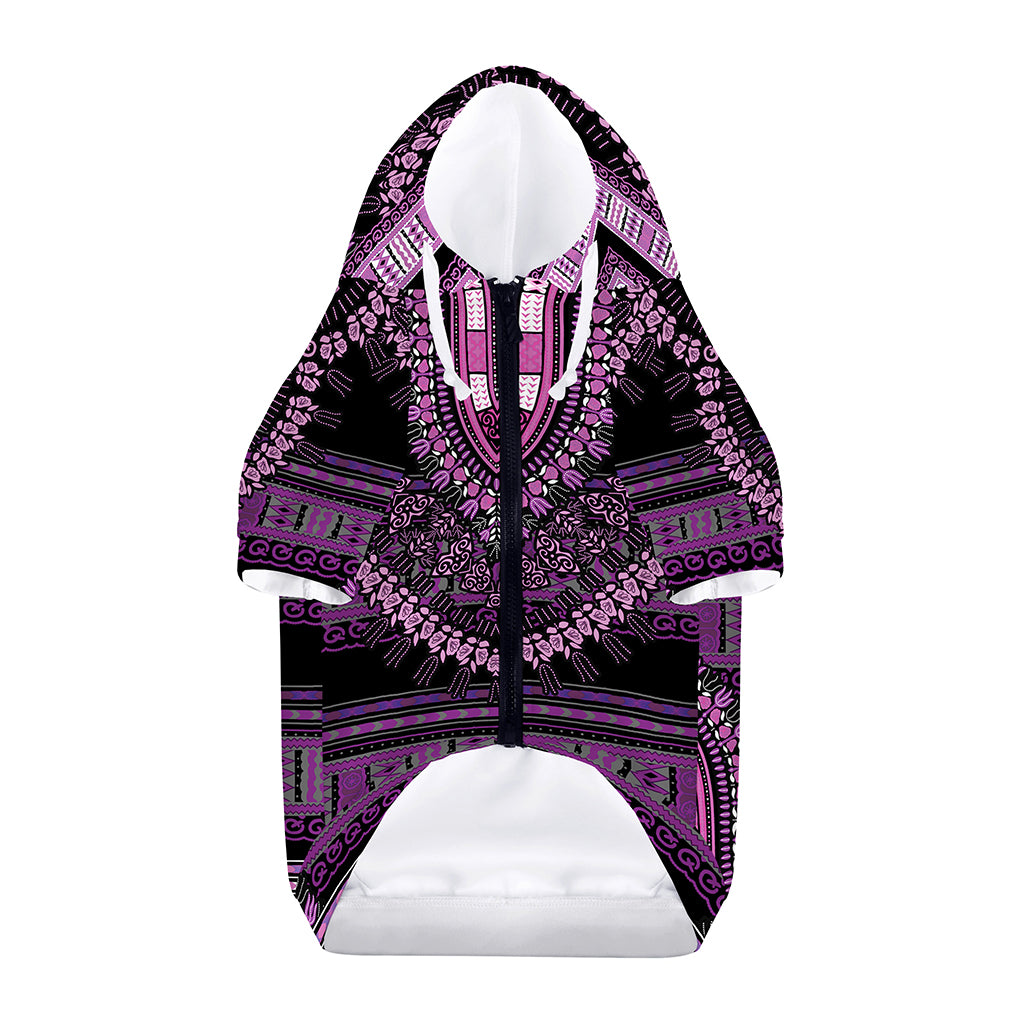 Purple And Black African Dashiki Print Dog Zip Up Hoodie