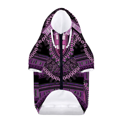 Purple And Black African Dashiki Print Dog Zip Up Hoodie