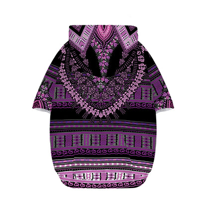 Purple And Black African Dashiki Print Dog Zip Up Hoodie