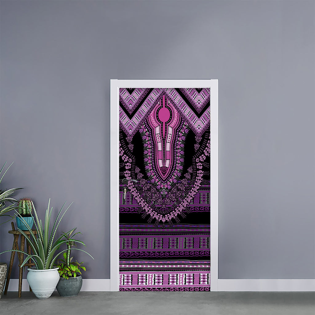 Purple And Black African Dashiki Print Door Sticker