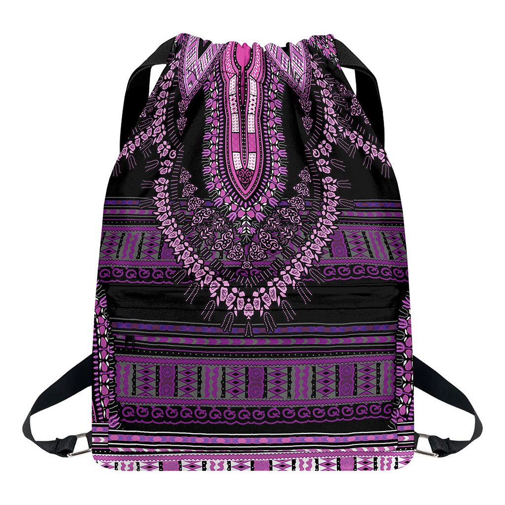 Purple And Black African Dashiki Print Drawstring Backpack