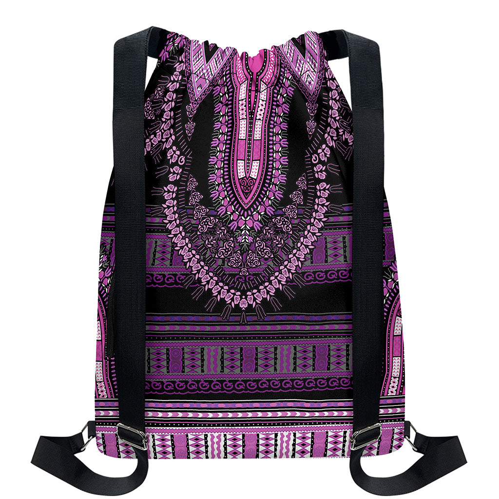 Purple And Black African Dashiki Print Drawstring Backpack
