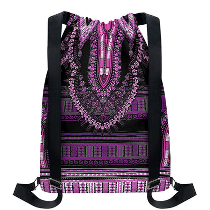 Purple And Black African Dashiki Print Drawstring Backpack