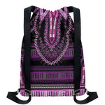 Purple And Black African Dashiki Print Drawstring Backpack