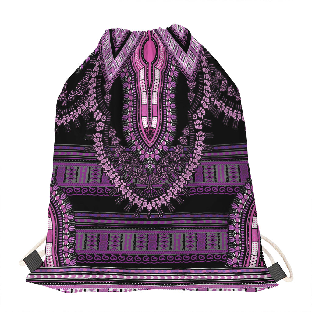 Purple And Black African Dashiki Print Drawstring Bag