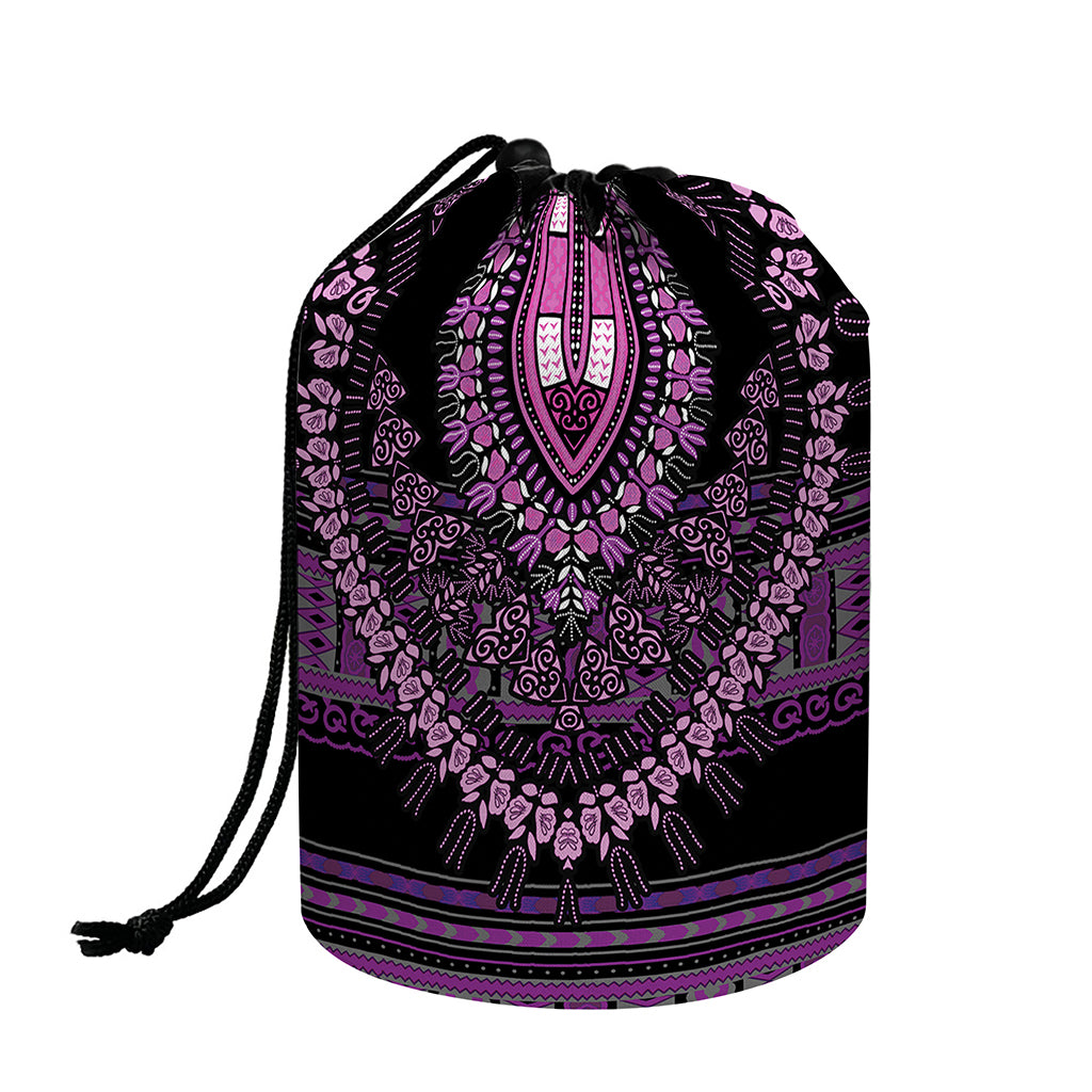 Purple And Black African Dashiki Print Drawstring Makeup Bag