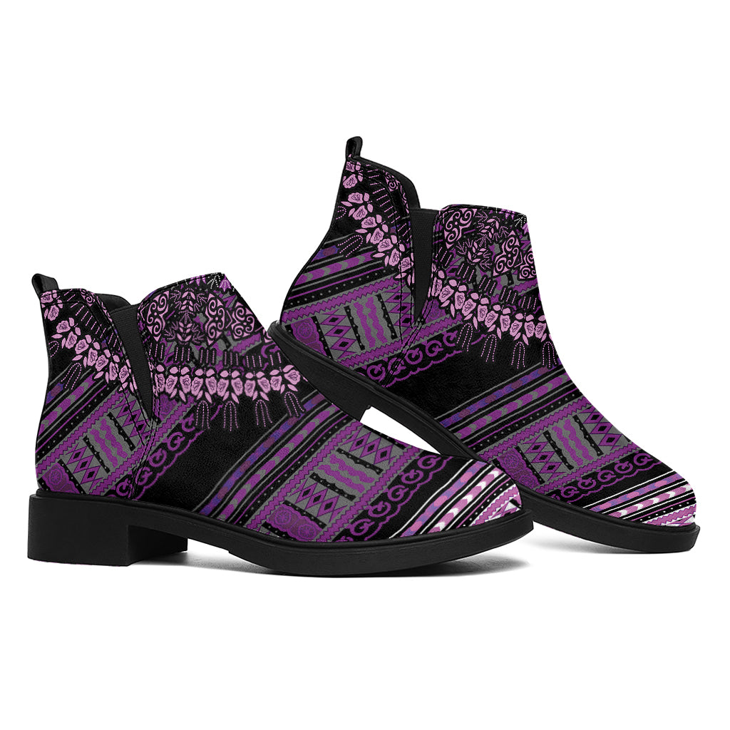 Purple And Black African Dashiki Print Flat Ankle Boots