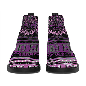 Purple And Black African Dashiki Print Flat Ankle Boots