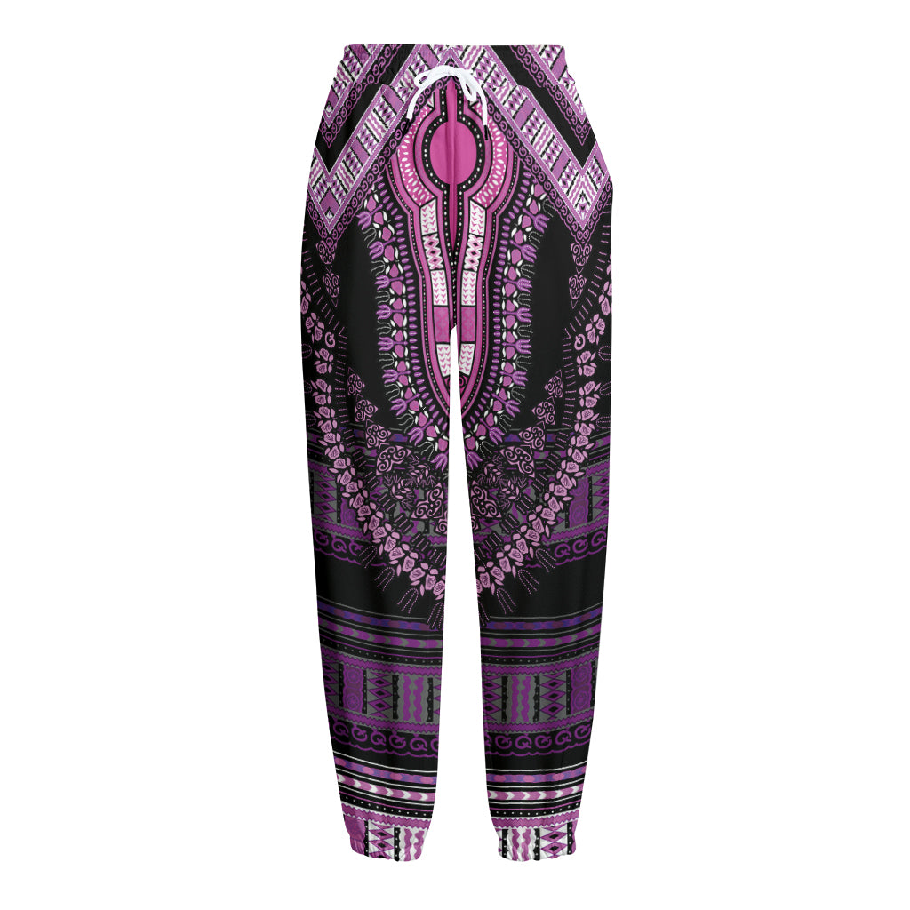 Purple And Black African Dashiki Print Fleece Lined Knit Pants