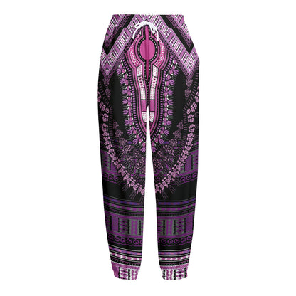 Purple And Black African Dashiki Print Fleece Lined Knit Pants