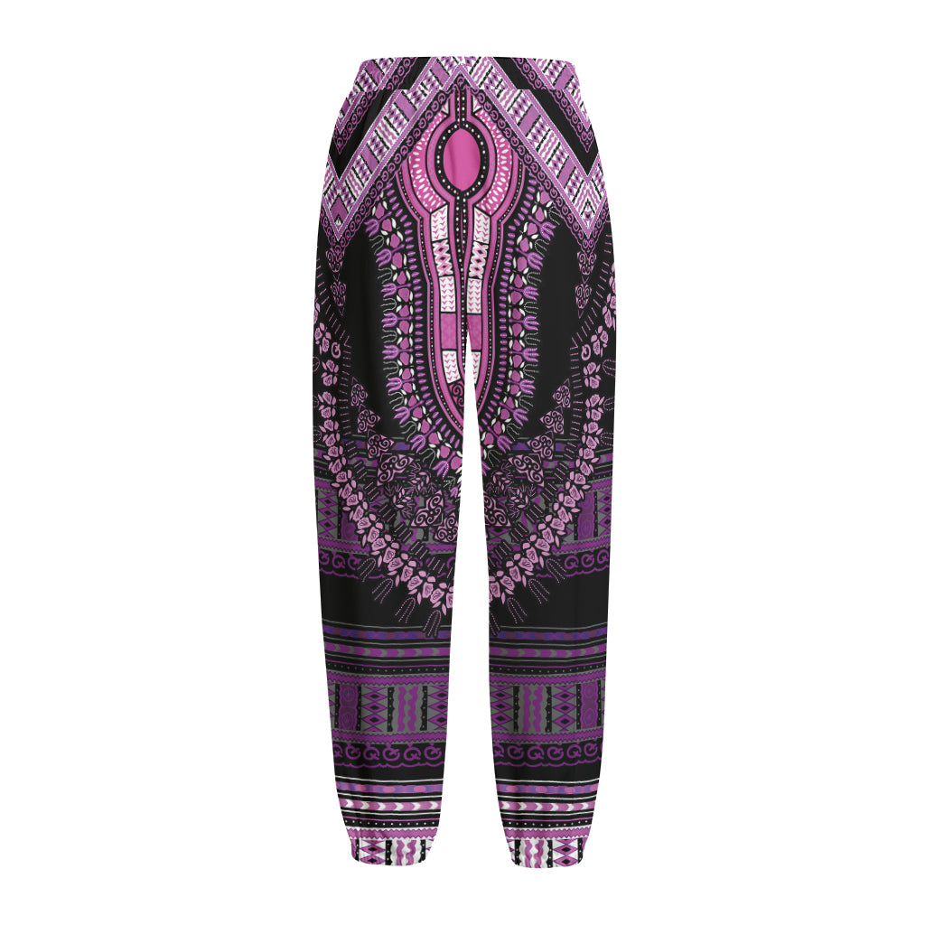 Purple And Black African Dashiki Print Fleece Lined Knit Pants