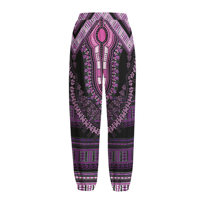 Purple And Black African Dashiki Print Fleece Lined Knit Pants