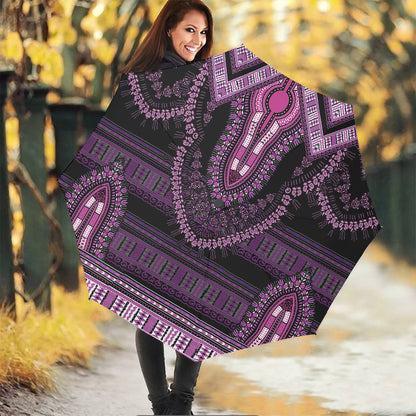 Purple And Black African Dashiki Print Foldable Umbrella