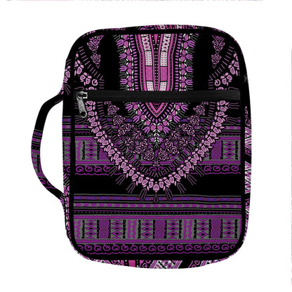 Purple And Black African Dashiki Print Front Pocket Bible Bag