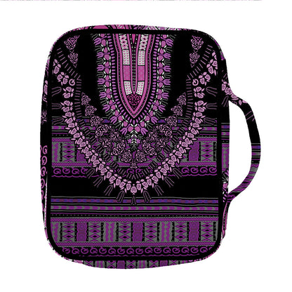 Purple And Black African Dashiki Print Front Pocket Bible Bag