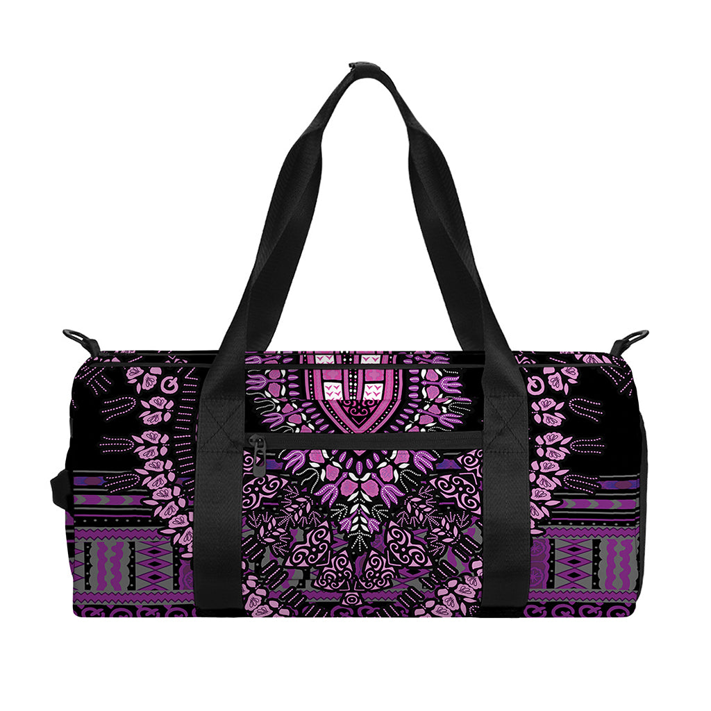 Purple And Black African Dashiki Print Gym Bag