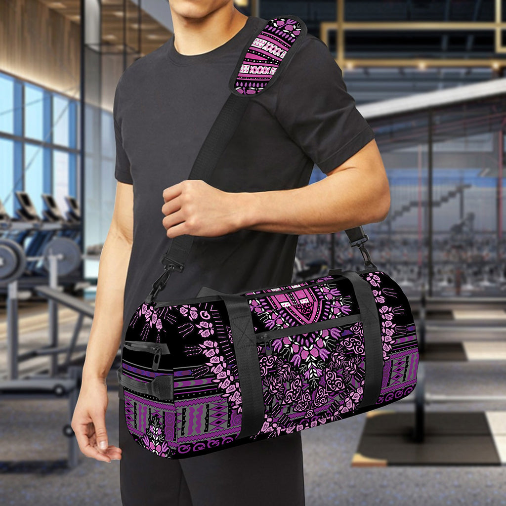 Purple And Black African Dashiki Print Gym Bag