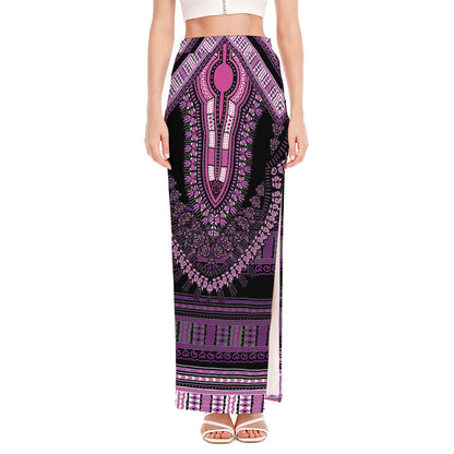 Purple And Black African Dashiki Print High Slit Maxi Skirt