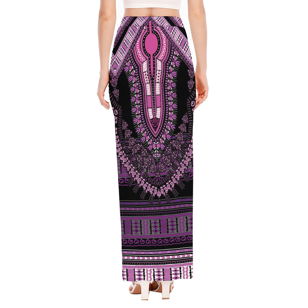 Purple And Black African Dashiki Print High Slit Maxi Skirt