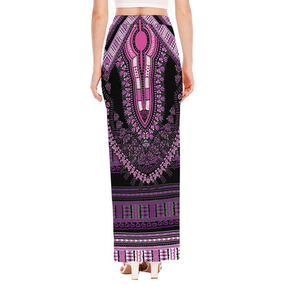 Purple And Black African Dashiki Print High Slit Maxi Skirt
