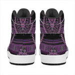 Purple And Black African Dashiki Print High Top Leather Sneakers
