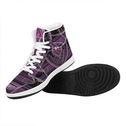 Purple And Black African Dashiki Print High Top Leather Sneakers